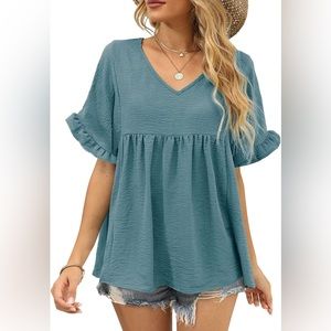 V Neck Ruffle Sleeve Top